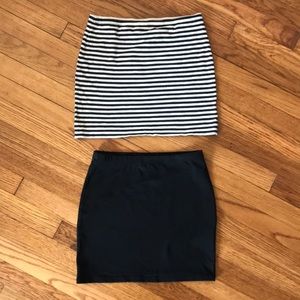 2 mini H&M skirts black(6) and striped(small)